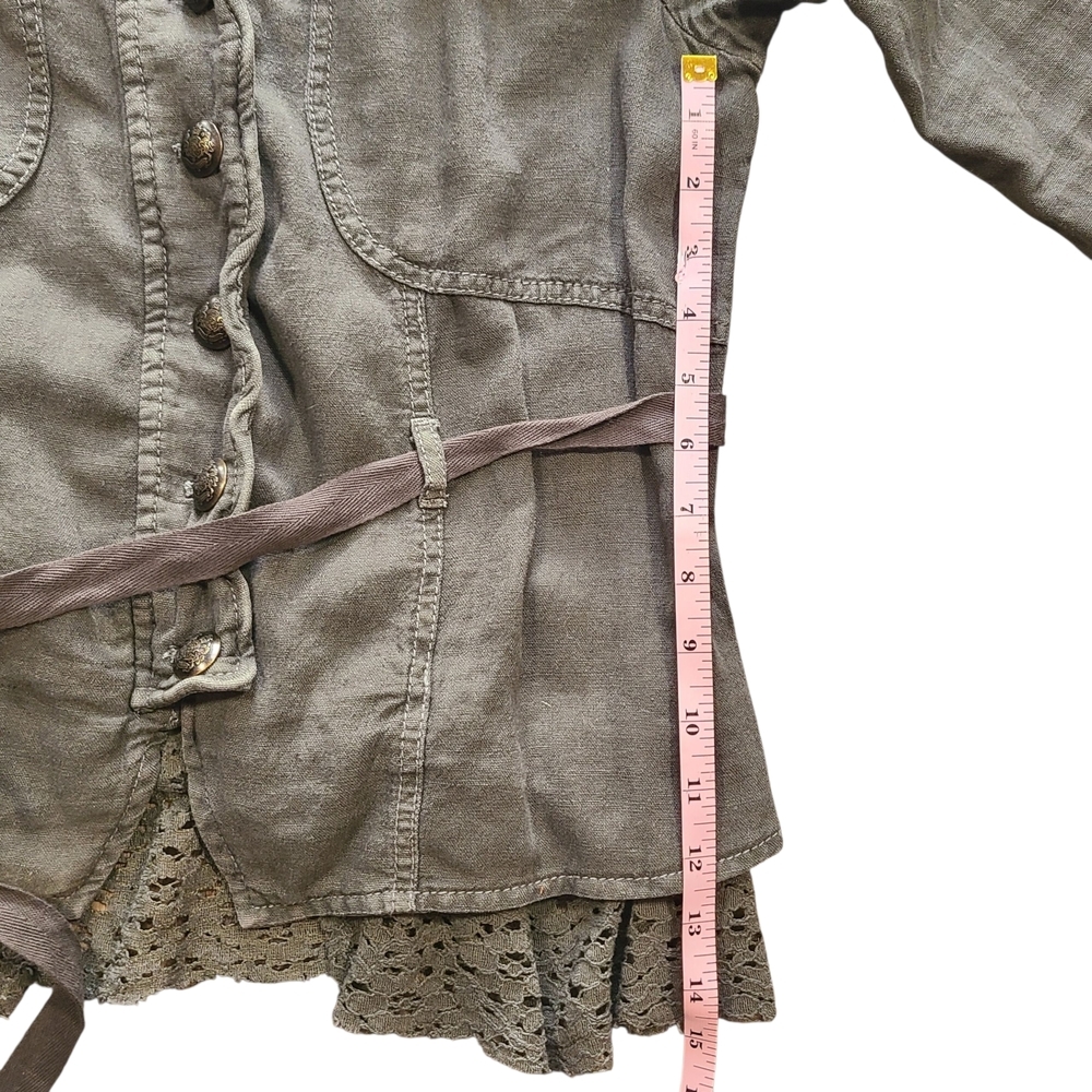 Free People Emilia Military Jacket Belted Lace Hem Utility Olive Small - Picture 14 of 14